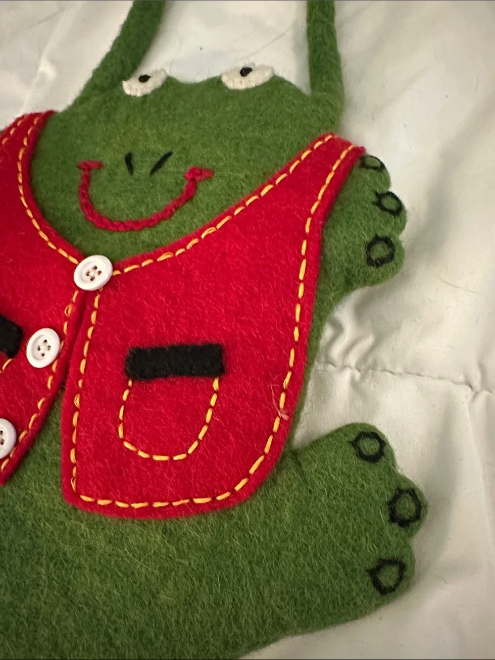 Green Frog Wool Crossbody Bag with Red Vest